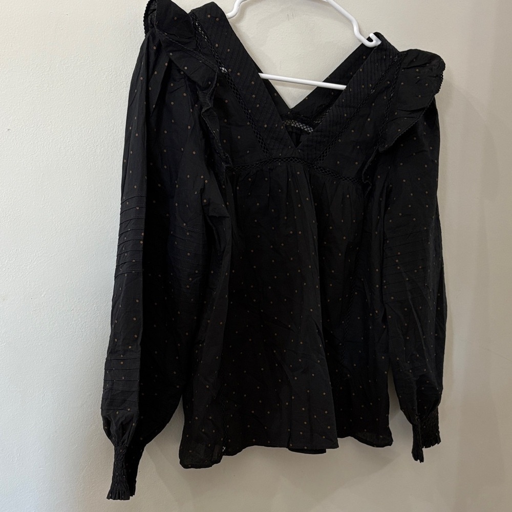 Madewell Black Blouse with Subtle brown polka Dots - NWT - small - 100% cotton
